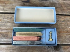 Vintage Sealing Wax Kit W/ Brass "K" Monogram Stamp 4 Wax Sticks Burdines FL