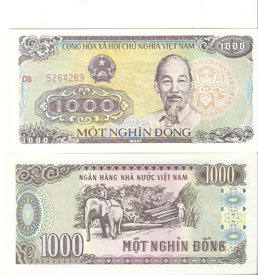 Vietnam Viet Nam money 1000 Dong note Showing Ho and Elephant working