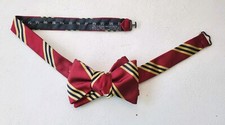 Brooks Brothers Pure Silk Red  Yellow Stripe Men's Butterfly Bow Tie. Made USA.