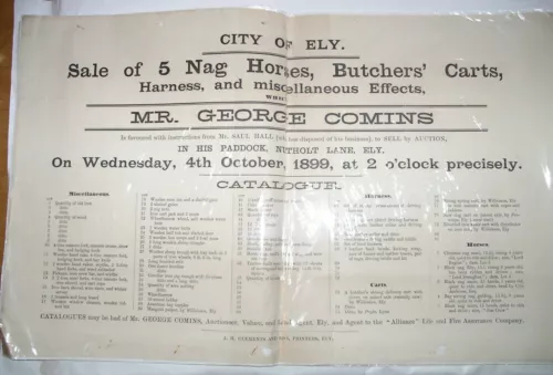 1899 ely cambs original auction poster nutholt lane horses butchers carts etc image 2