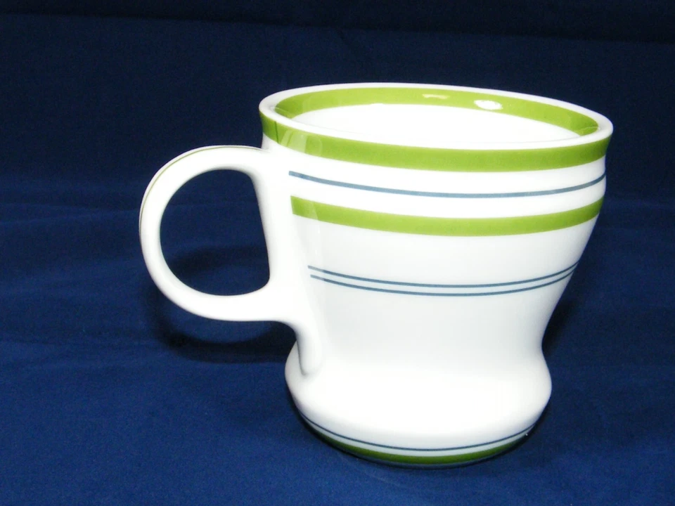 2007 STARBUCKS STRIPED 12 OZ COFFEE MUGS BLUE & GREEN & WHITE CUPS - Image 2 of 4