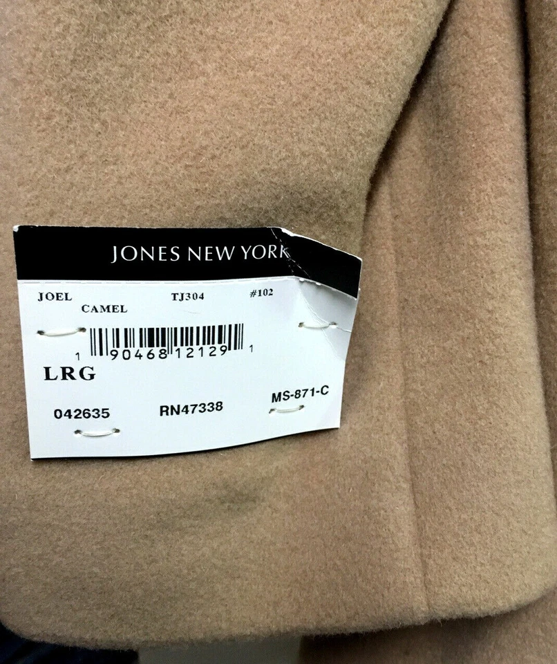 JONES NEW YORK JOEL CAMEL МУЖЧИН ПАЛЬТО 70% ШЕРСТИ 20% НЕЙЛОНА 10% КАШЕМИР НОВЫЙ С ЯРЛЫКАМИ  - Изображение 3 из 3