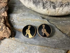 Vintage Enamel Victory Emblem Burning Torch Cuff Studs Buttons Cufflinks