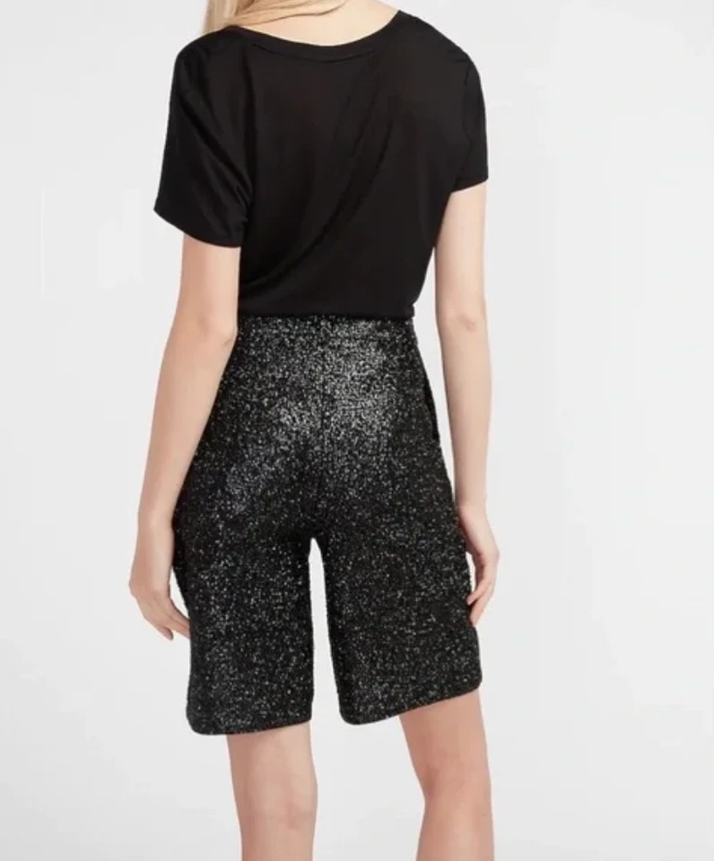 Bermudas de fiesta Express cintura alta con lentejuelas forradas - talla 00 negras Foto 3 de 4