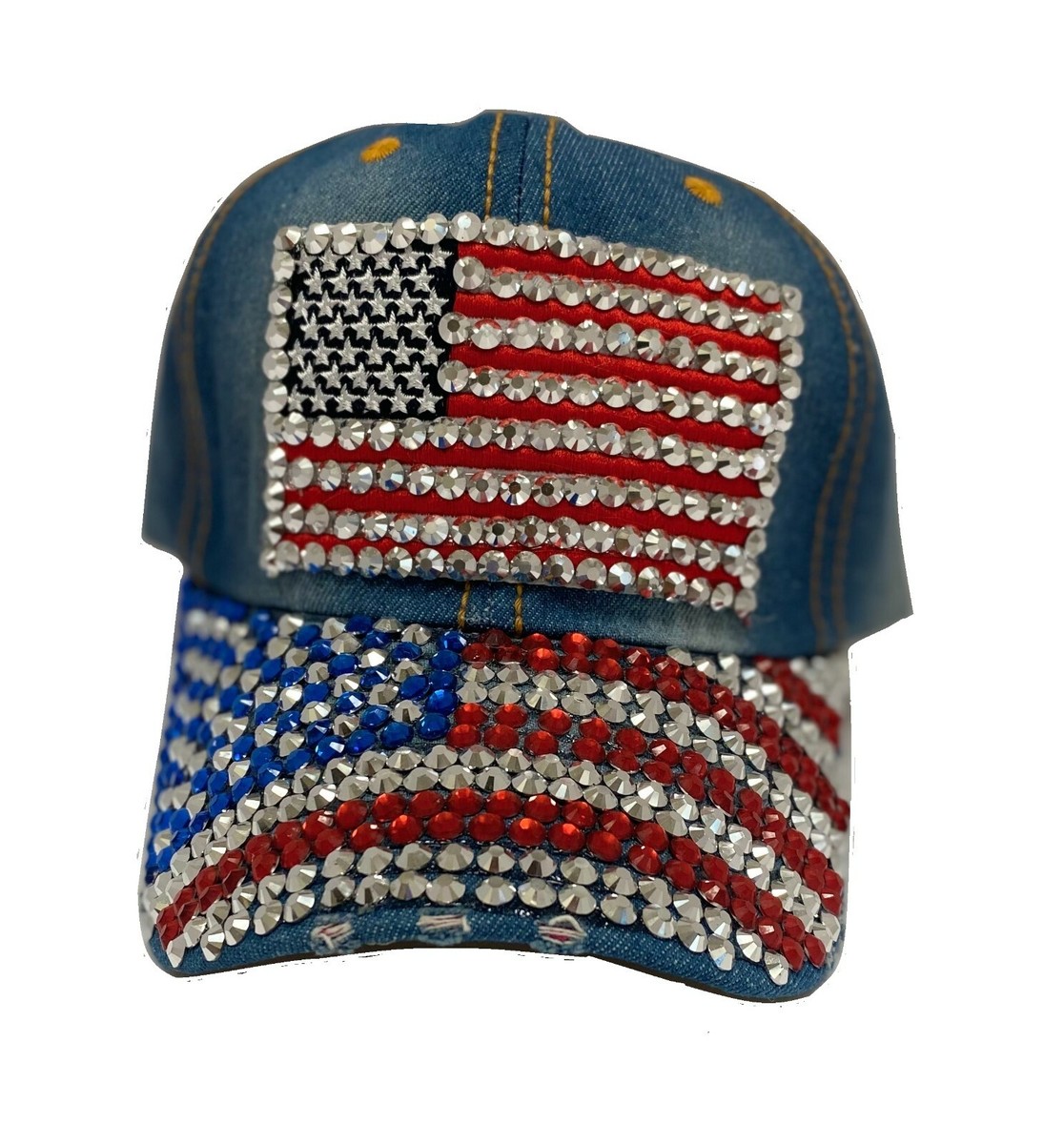Embellished American Flag Rhinestone Baseball Cap - Navy & Red Amazon.com: SIQITECHNO Women main image 2