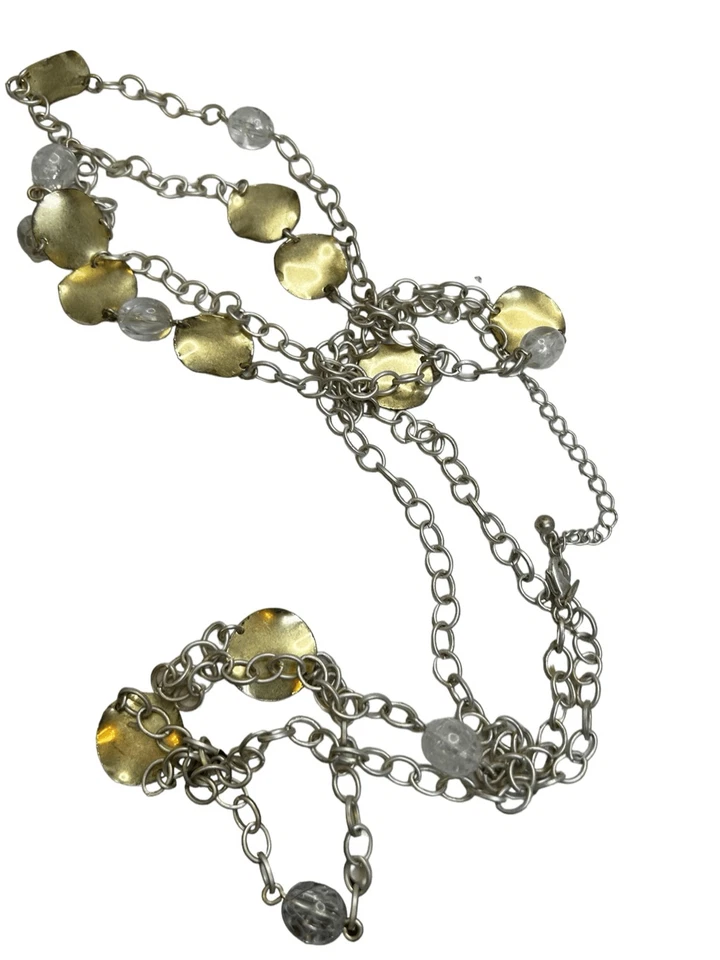 Collar disco metal plata y tono oro blanco largo firmado Avon Foto 2 de 4