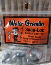 Water Gremlin Snap-Loc Dipsey Sinkers PSLD -10 Sz 1/8-1 pkg Containing  7pcs-NEW