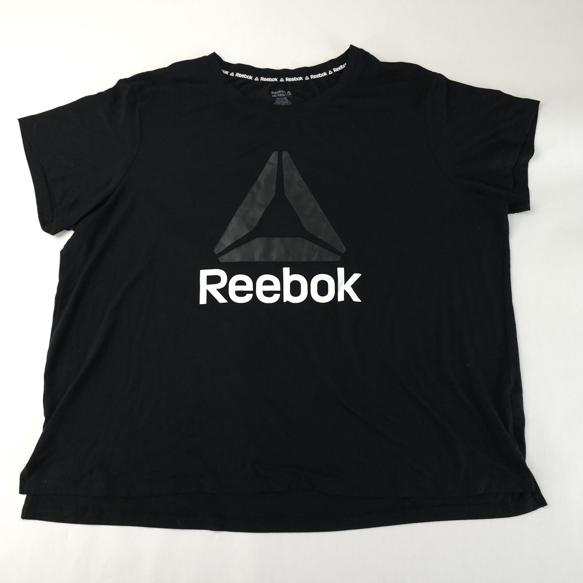 Reebok T Shirt Womens 1X Black Graphic Print Delta Logo Reebok T Shirt Womens 1X Black Graphic Print Delta Logo