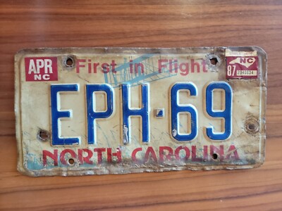Vintage 1987  NORTH CAROLINA FIRST IN FLIGHT License Plate  ESJ  .  958