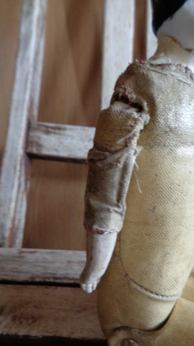 Circa 1840's Antique KPM Style China Doll Leather Body Porcelain