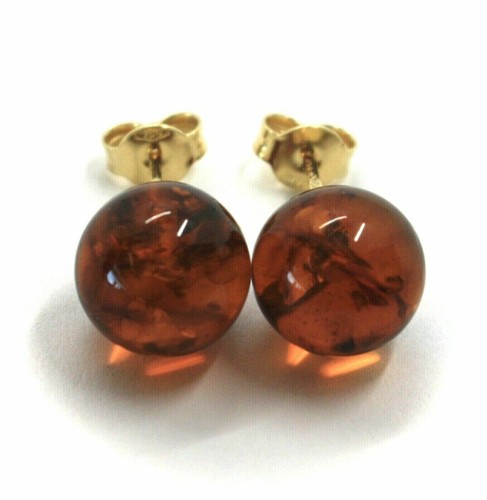 Pendientes de Oro Amarillo O Blanco, 18K, A Lobo, Esfera De Ámbar, Diámetro 11MM - Imagen 7 de 10