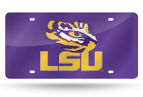 LSU ESPEJO DE TIGRES PÚRPURA ETIQUETA DE COCHE PLACA DE LICENCIA OJO DE TIGRE LA UNIVERSIDAD - Imagen 3 de 4