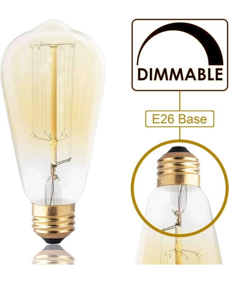 DSYJ Vintage Edison Light Bulb 40w 110v Antique E26 Base 40 Watt Squirrel Cage - Image 4 of 4