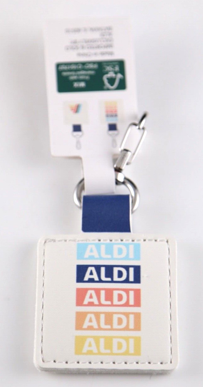 New 2025 Aldi Square Aldi Logo White Keychain Quarter Holder for Carts