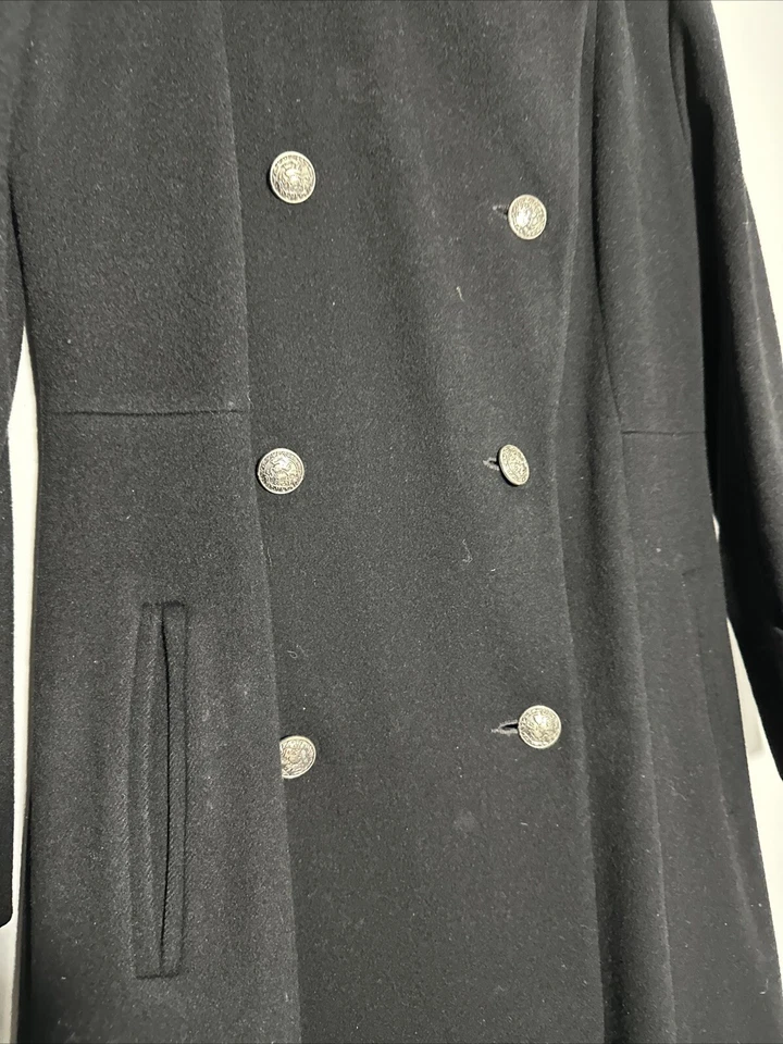 Fleet Street Women Black Long 100% Pure Wool Double -Breasted Coat Size 6 USA - Image 3 of 4