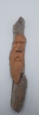 Artist Signed Wood Carving Folk Art Tree Wood Spirit Bearded Old Man Hand Carved
