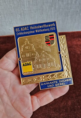 VINTAGE ENAMEL AUTOMOBILE RADIATOR BADGE # ADAC HOMELAND RALLY WÜRTTEMBERG 2013