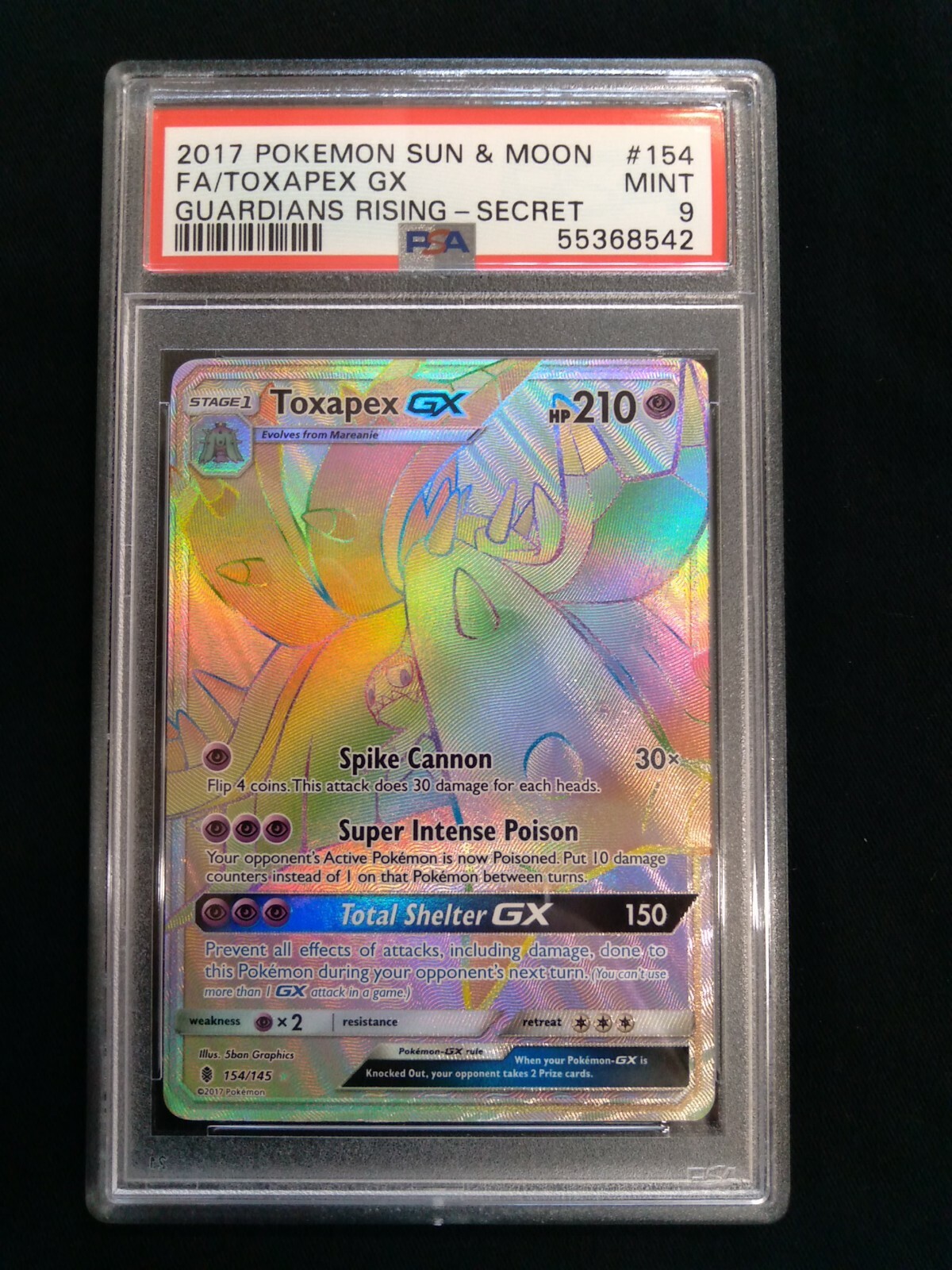 Graded PSA 9 2017 Pokemon Sun & Moon TOXAPEX GX #154 Guardians Rising MINT