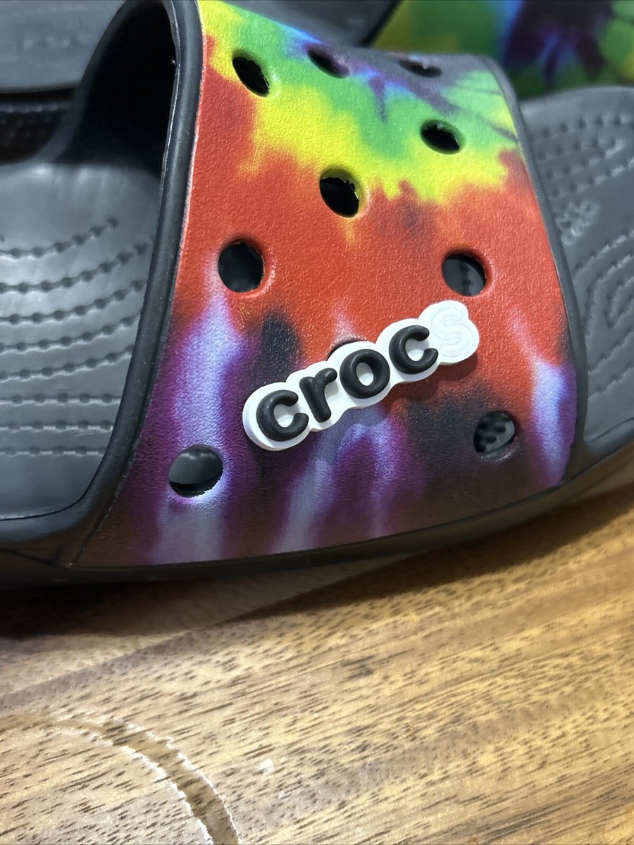 Crocs Slides Sandals Sz M8/W10 Black Tie Dye | eBay display picture 1