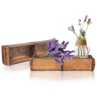 2X Alte Holzkiste Holzbox 58X15X10 Cm - Vintage Ziegelform Aus Recyceltem Holz
