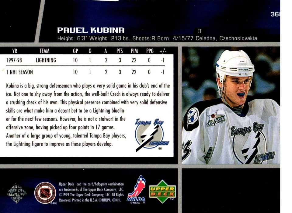 Pavel Kubina Tampa Bay Lightning #368 Upper Deck NHL Hockey Card - Image 2 of 2