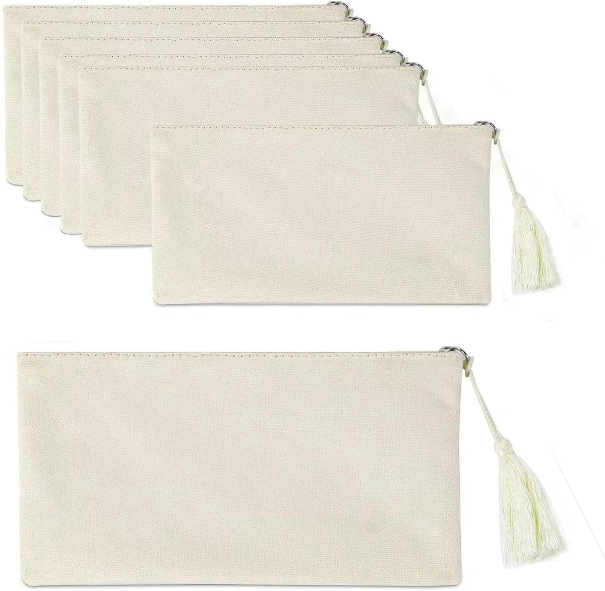 Blank Makeup Bags, 6 Pack DIY Craft Canvas Pencil Case, Pouch Bulk