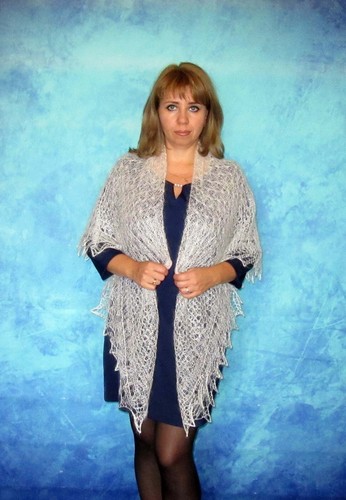 White Russian Orenburg shawl,Wool wrap,Goat down kerchief,Warm bridal cape,Stole - Picture 3 of 7