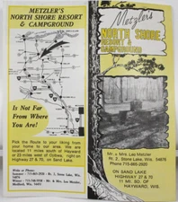 Metzler's North Shore Resort & Campground Brochure. Stone Lake, Wisconsin.