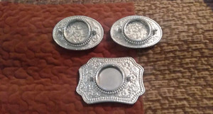 3 SLIVER PLATED BLANK METAL BELT BUCKLES FOR CRAFTERS