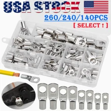 140PCS Cable Copper Lug Ring Terminals Kit SC Car Battery Crimp Wire Connectors