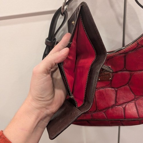 DOONEY And BOURKE Red Croc Embossed Women's Shoulder Hobo Bag & Matching Wallet - Picture 9 of 16