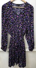 Banana Republic Long Sleeve Pullover Dress With Tie Black Floral Size Small