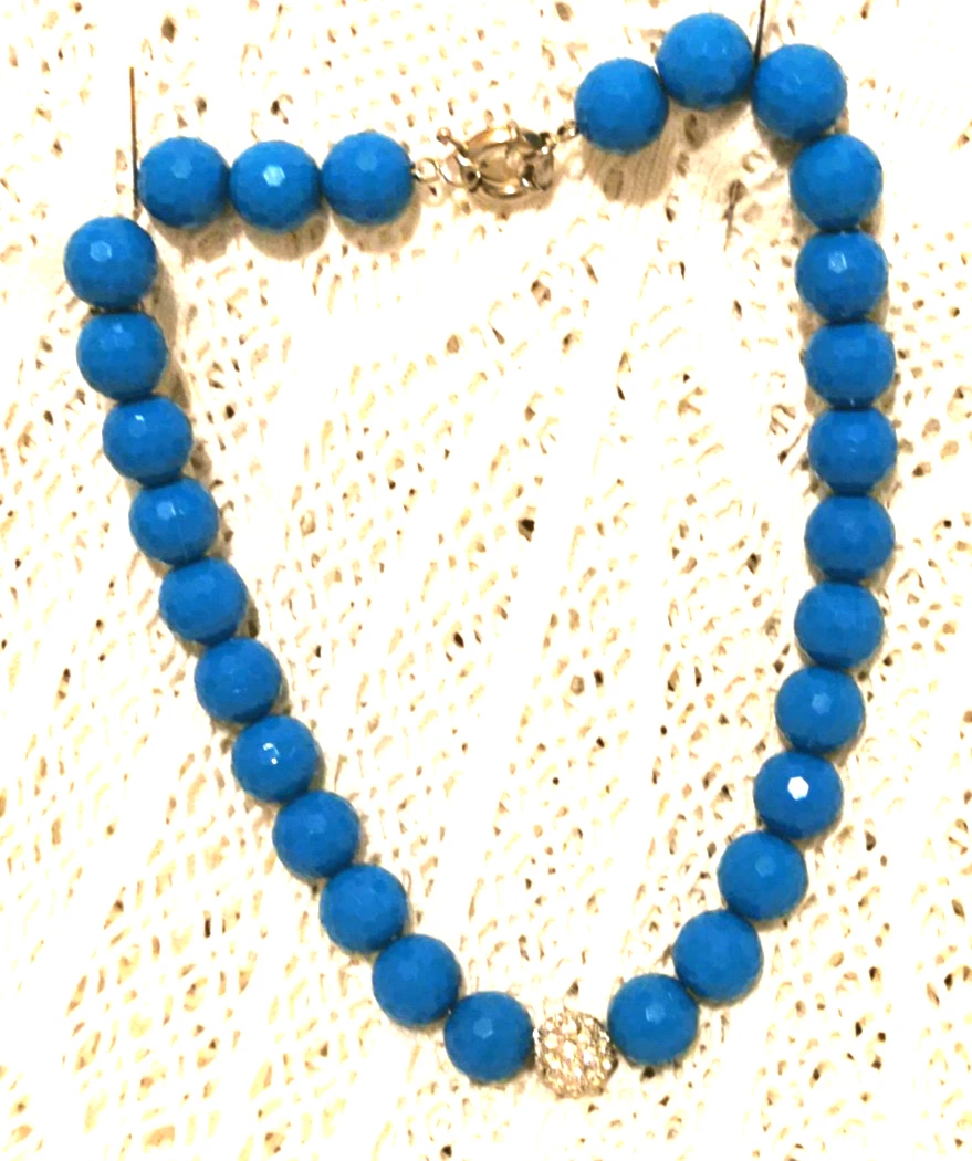 VINTAGE NECKLACE KINGFISHER TURQUOISE FACETED BEADS PAVE SET PENDANT - MERMAID image 4