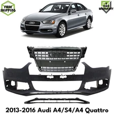 Front Bumper Cover Primed & Bumper Grille Kit For 2013-16 Audi A4/S4/A4 Quattro