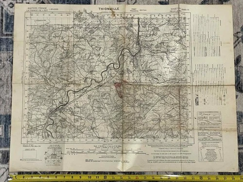 WW2 WWII US 1944 US Army Military Map of France & Luxembourg SHOWS MINES - PAPER