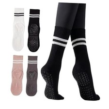 Yoga Socks with Non-Slip Grips for Women One Size 4 Pairs-black White Grey Pink