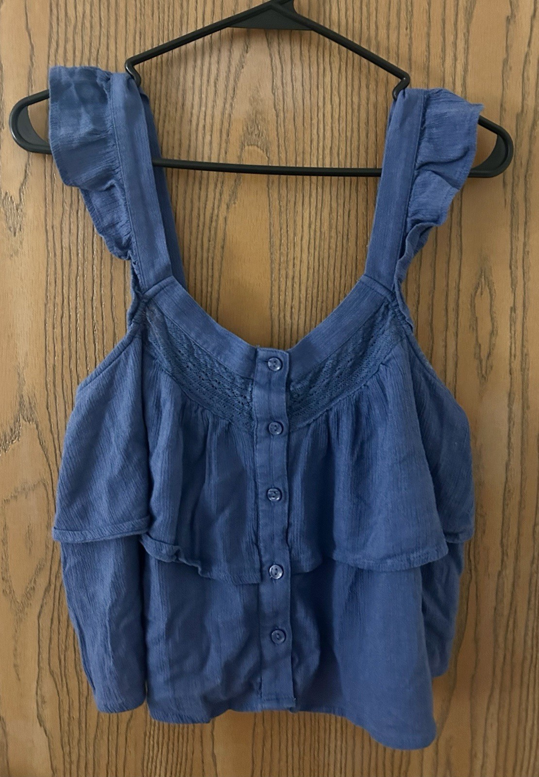 American Eagle Women's Blue Ruffle Hem Cropped Tank Top Cami Size Small