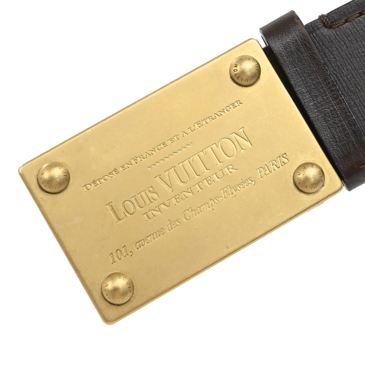 LOUIS VUITTON Logo Ceinture Utah Belt 110/44 Leather Brown  display picture 2