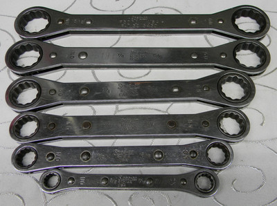 SNAP-ON 6PC SAE 12PT 0° OFFSET RATCHETING BOX WRENCH SET 3/8''-1'' #RB604 PLUS 2