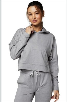 Fabletics Cloud Jersey Cropped Athleisure Hoodie Gray Heather  Soft Medium