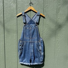 Vintage 90s Women  s Small Denim Shortalls Overall Shorts Blue Cotton