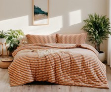 Washed Double Layer Muslin 100 Cotton Comforter Set King Size, Orange Blue