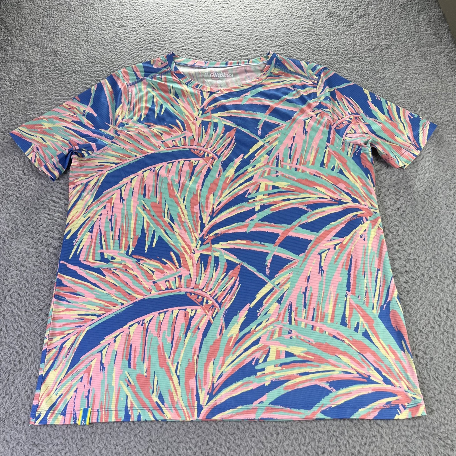 Chubbies Shirt Mens XL Blue Multi Palms Short Sleeve Performamnce Short Sleeve