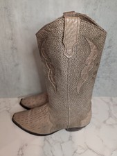 Dingo Western Boots Tan Embossed Brass Hardware Pointed Women's Size 7 Festival