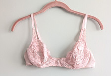 Vintage Lily Of France Lace Underwire Bra Pink Size 36B 1436 Front Closure USA