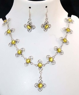 On Trend Citrine 925 Silver Plated Necklace Earrings Set 20|1.5" Trendy GW
