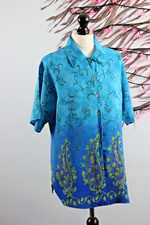 Vintage Tagg Bluse Paisley Boho Dopamin Blau Limette 90er Beach Style UK 12 EUR 40