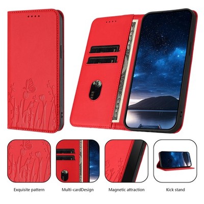 Tulip Butterfly Wallet Phone Case For Xiaomi 14 15 17 Redmi Note 13 14 POCO X7