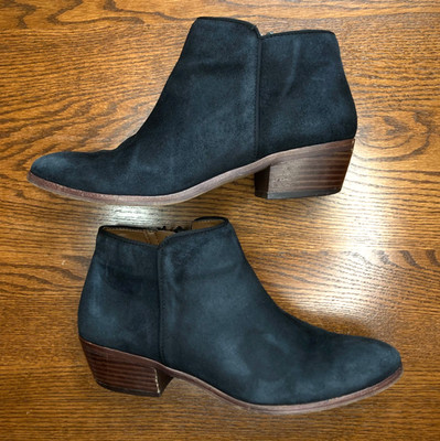 Sam Edelman Petty Block Heel Ankle Bootie Black Suede Leather Boot Womens 7.5