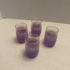 Vintage MCM Blendo Cordial Glass – 3” Lavender Frosted Ombre with Gold Rim 4